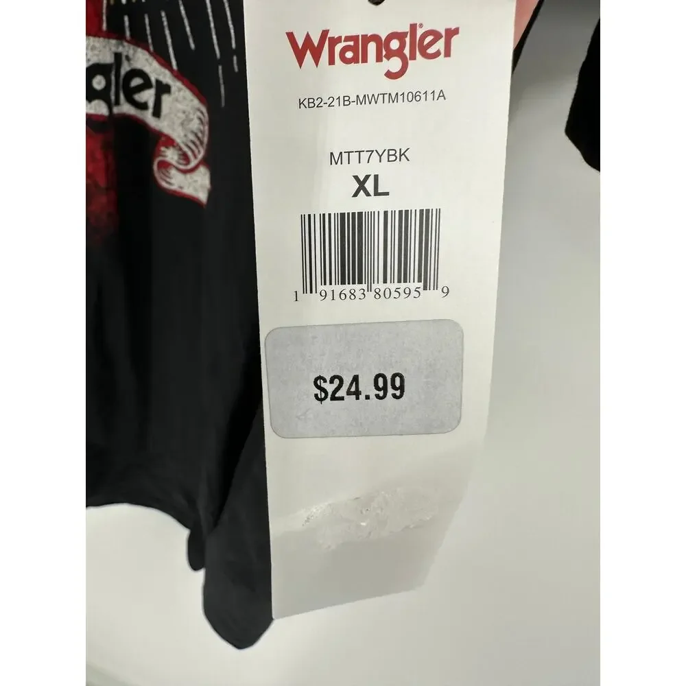 Wrangler Black 100% Cotton Short Sleeve Graphic Tee Shirt Men's Size X-Large NWT